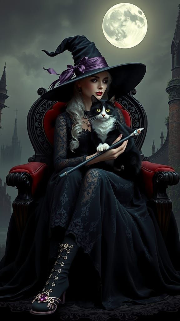 Gothic Witch Reigns Supreme in Lavish Velvet Throne