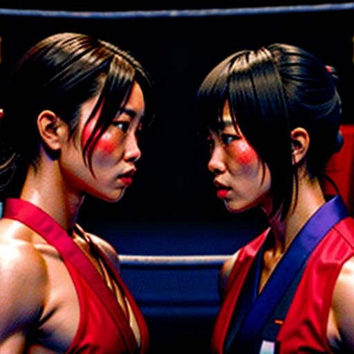 Intense Face-Off: Japanese Female Boxers in Kimonos