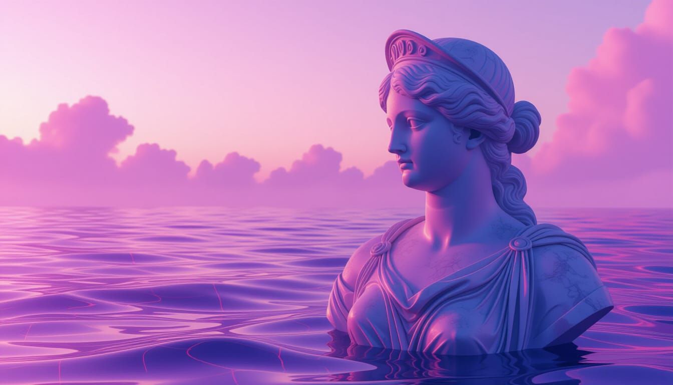 Ethereal Venus Bust in Pink Grid Ocean