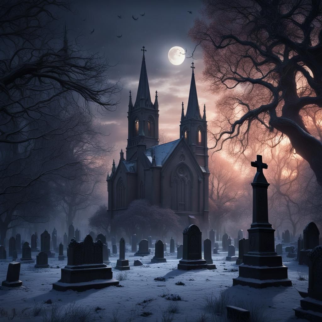 Ethereal Ghost in Victorian Cemetery: Dark Fantasy Art