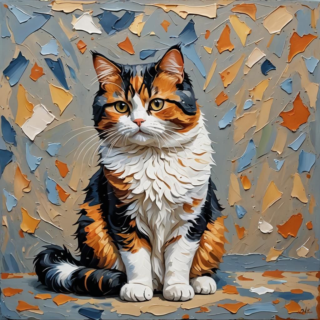 Calico Cat Impasto Painting Masterpiece