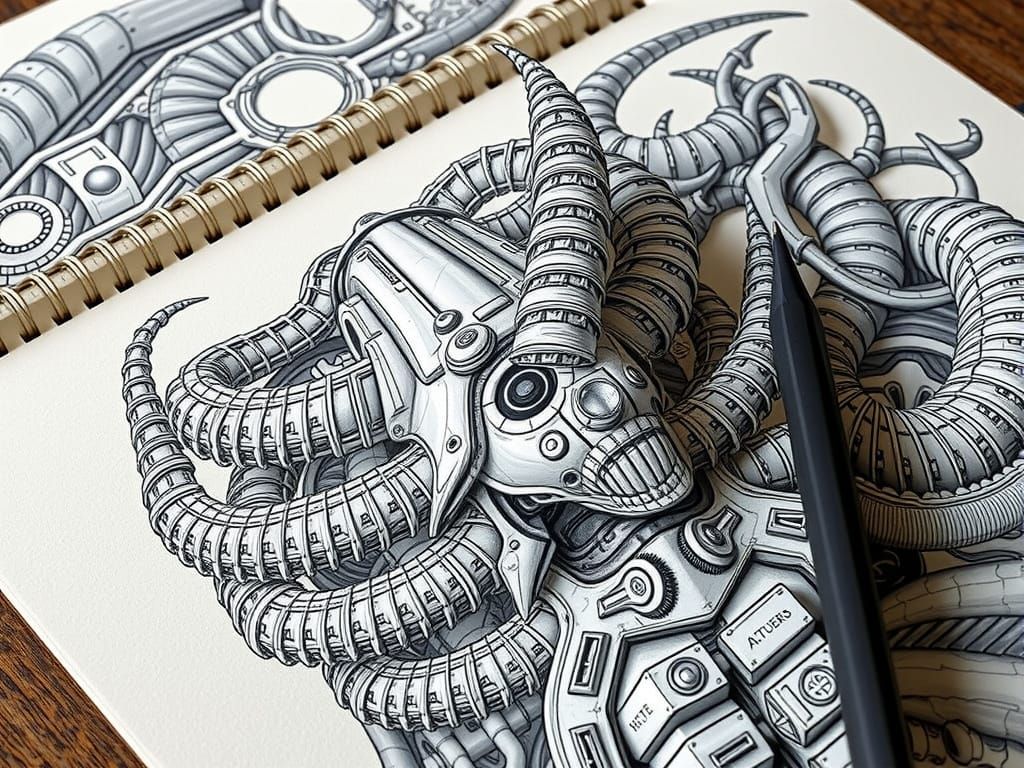 the design : intricate biomechanical, a fusion of the organi...