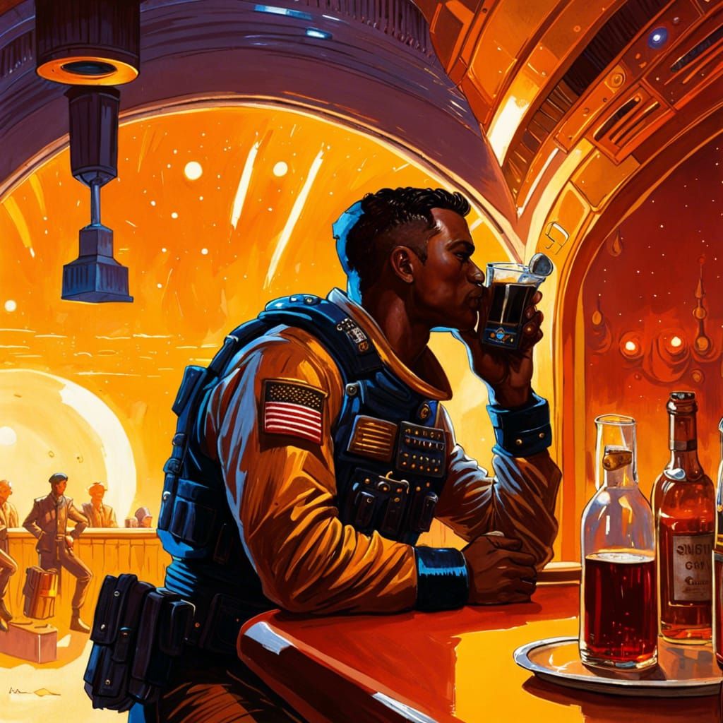 Sci-Fi Marine in Crowded Mars Nightclub