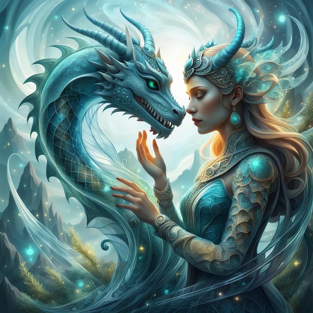 Glass Dragon and Viking Woman in 3D