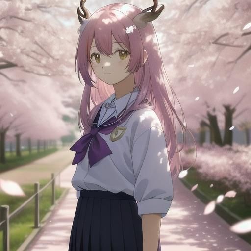 Anime Girl with Deer Horns in Pastel Colors