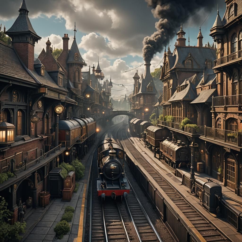 Steampunk Dorking Station: Detailed Matte Painting