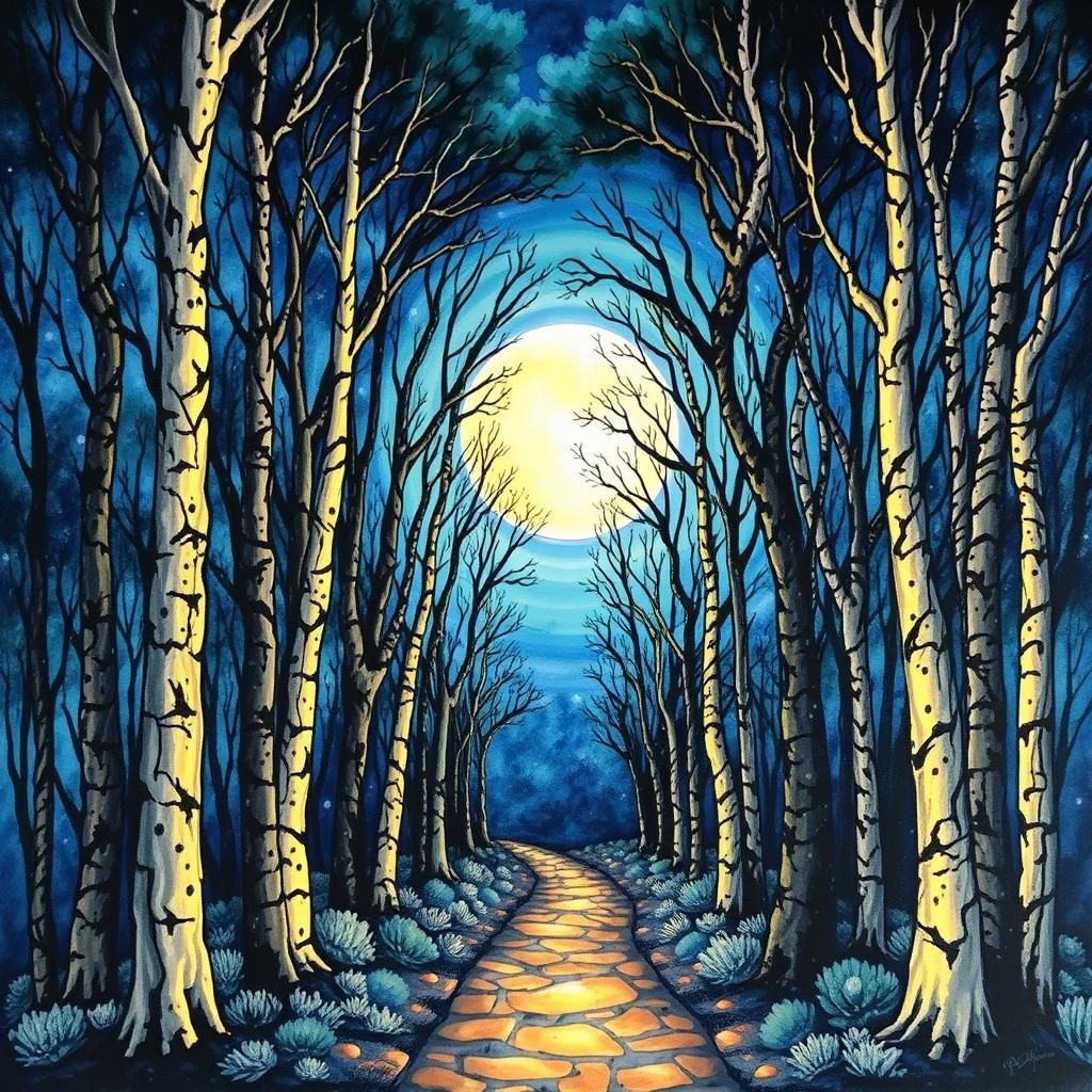 Moonlit Arabesque Forest in Impasto Alcohol Ink