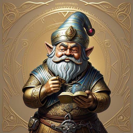 Gnome Holds Gold and Silver in Fantasy Illustration