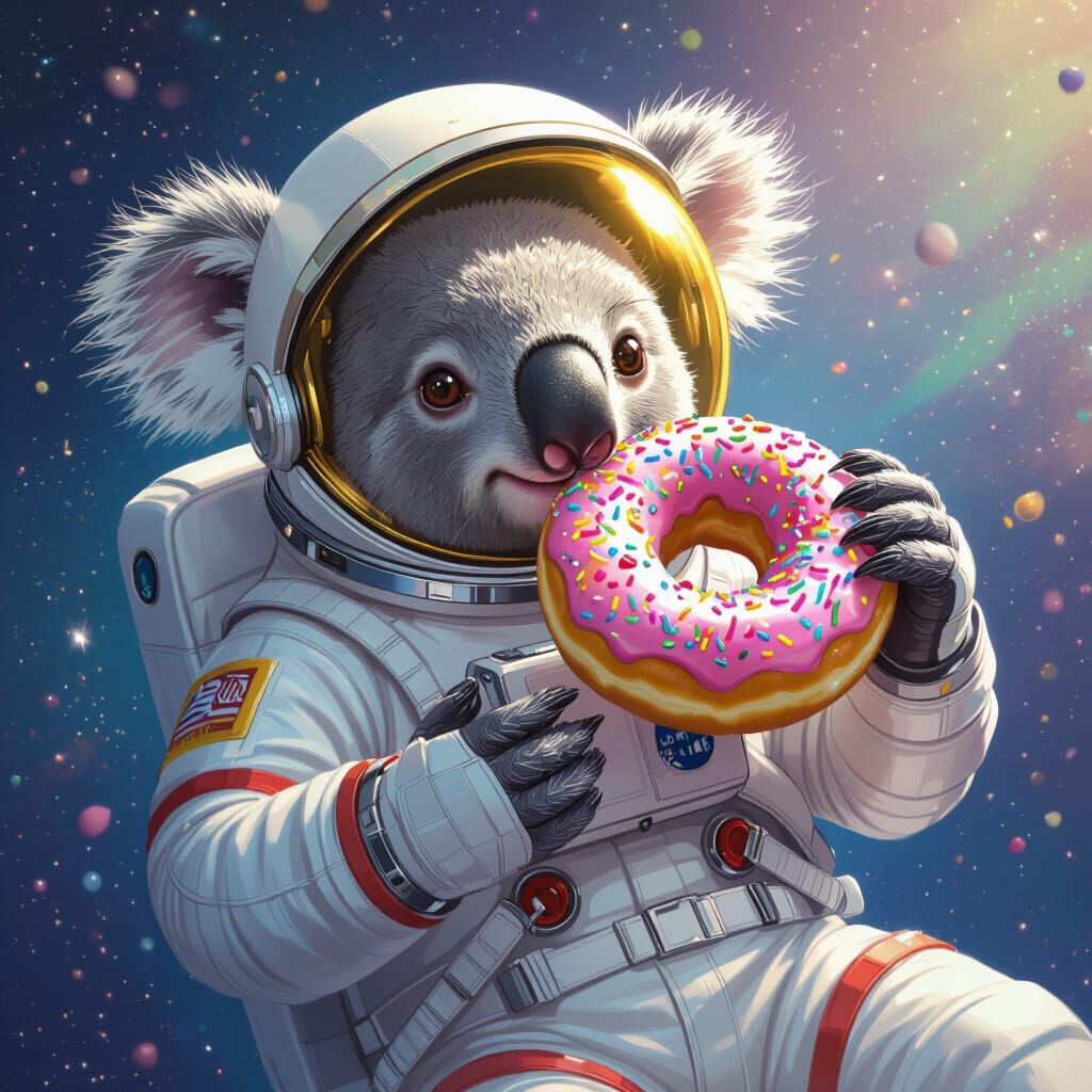 Koala Astronaut Enjoys Doughnut in Space