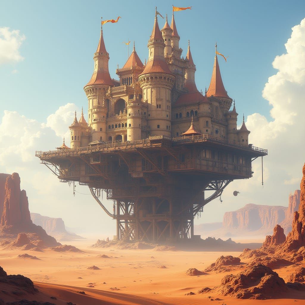 Majestic Castle on Motorized Platform Dominates Desert Lands...