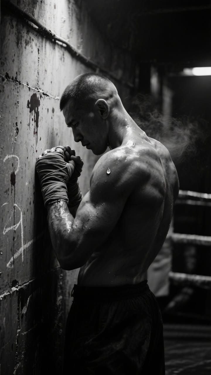 Boxer in Silent Meditation: Hyper-Realistic Cinematic Image