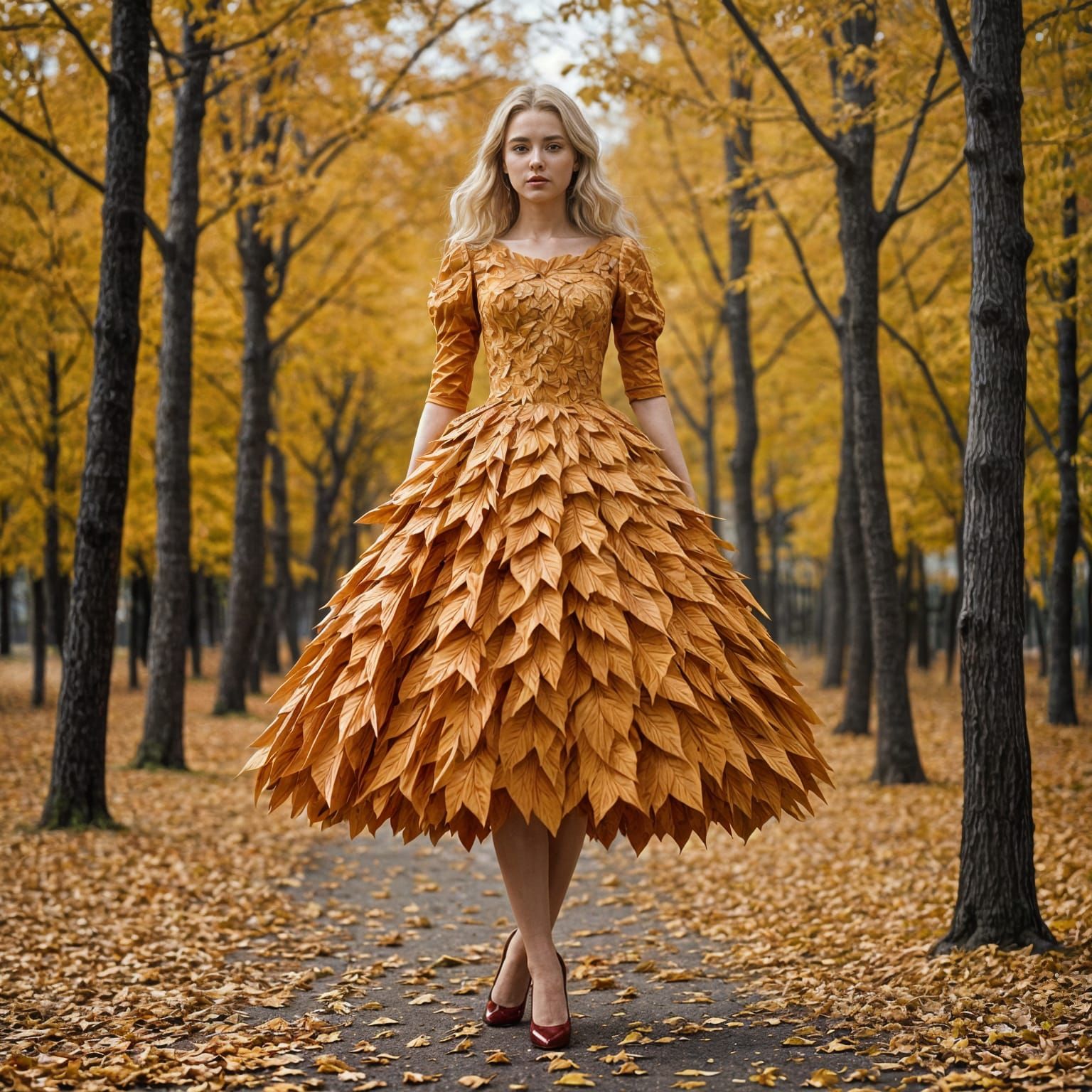 Paper Art Autumn Woman in Leaf Dress