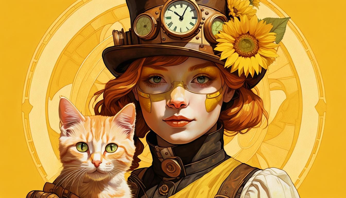 Steampunk Dorothy and Ginger Kitten Portrait