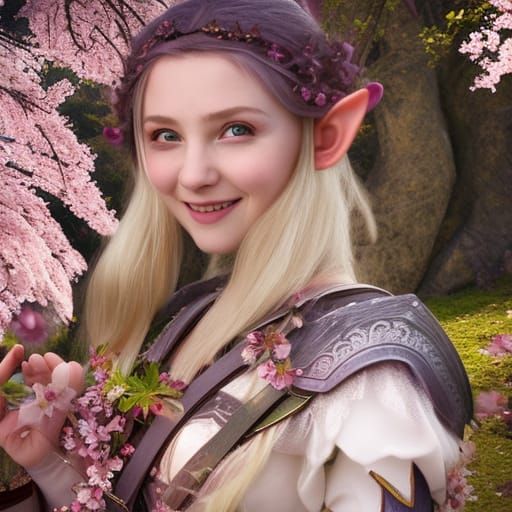 Elven Girl with Cherry Blossoms in Rivendell