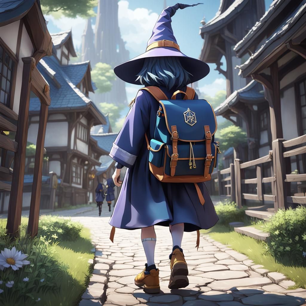 A small wizard walking to school with a backpack that walks ...