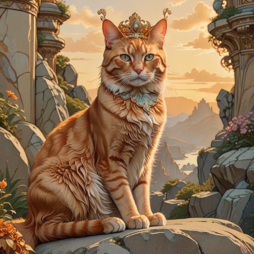 Regal Tabby Cat in Art Nouveau Style