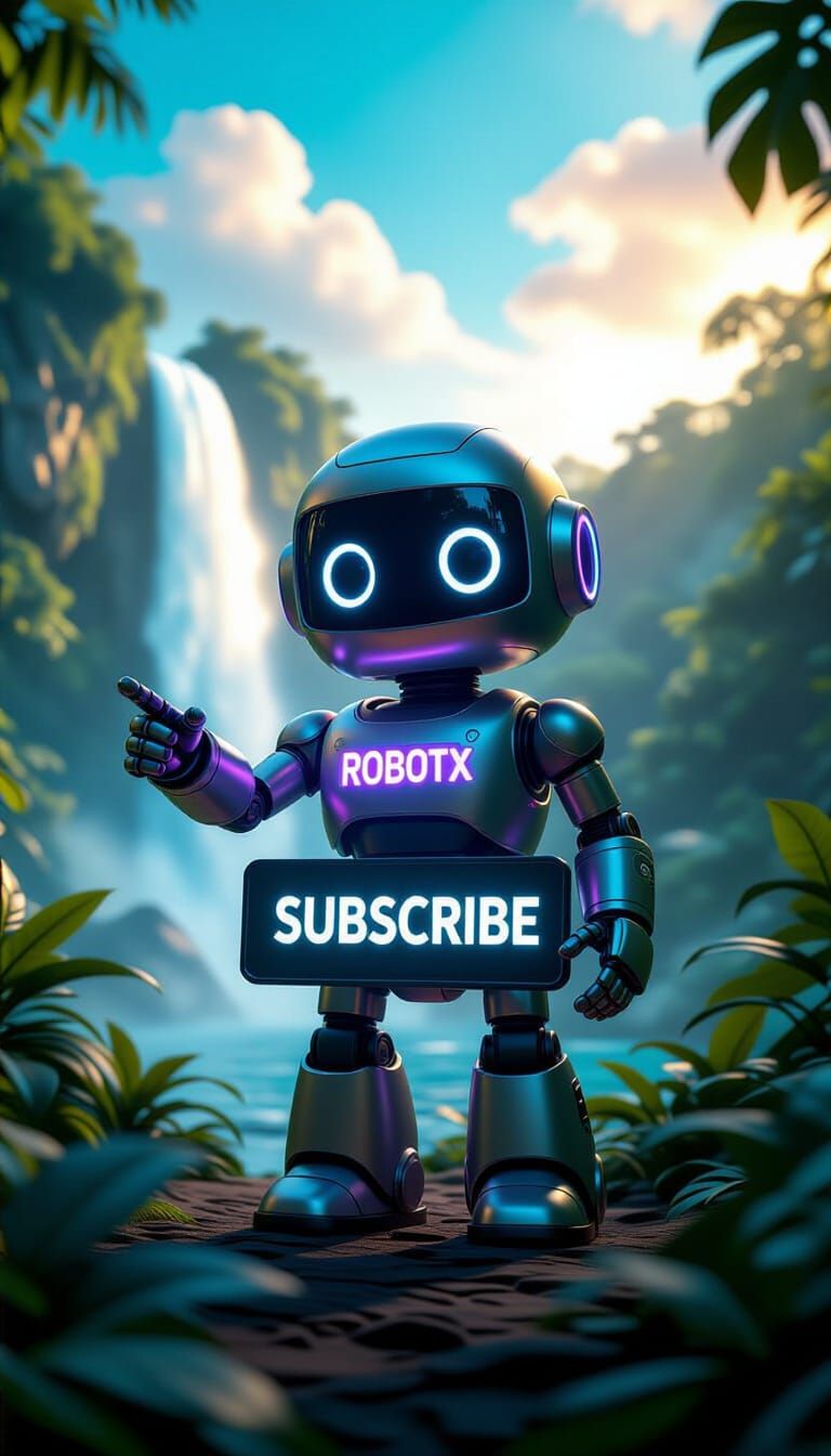 Cute Robotx in 3D Jungle with Subscribe Screen