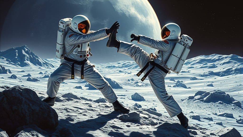 Astronauts Practice Karate on the Moon