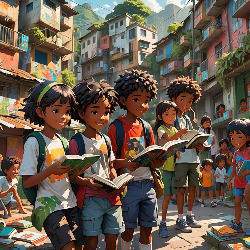 Utopian Future: Children Read in Vibrant Favela