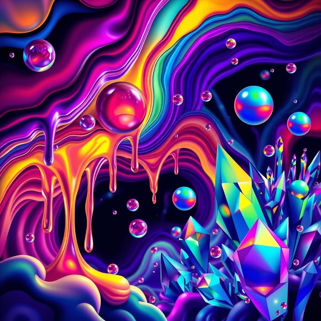 Psychedelic Cave Art with Lava Lamps and Crystals