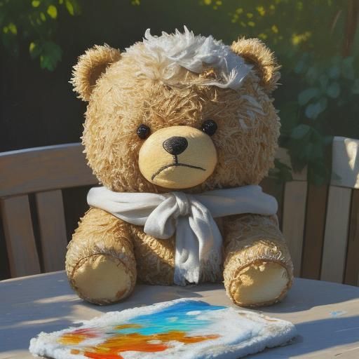 Teddy Bear Portrait as Impasto Oil Painting