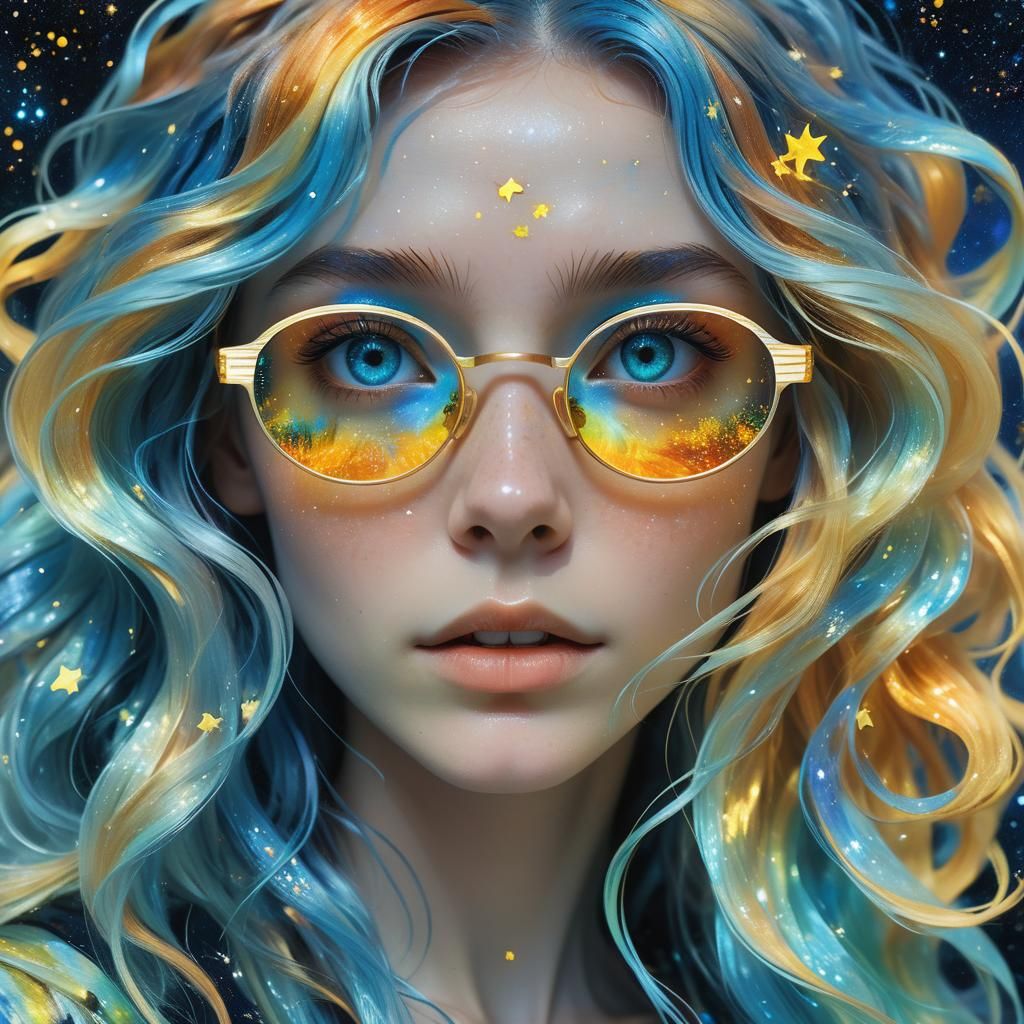 Ethereal Woman with Aurora Hair in Van Gogh Style