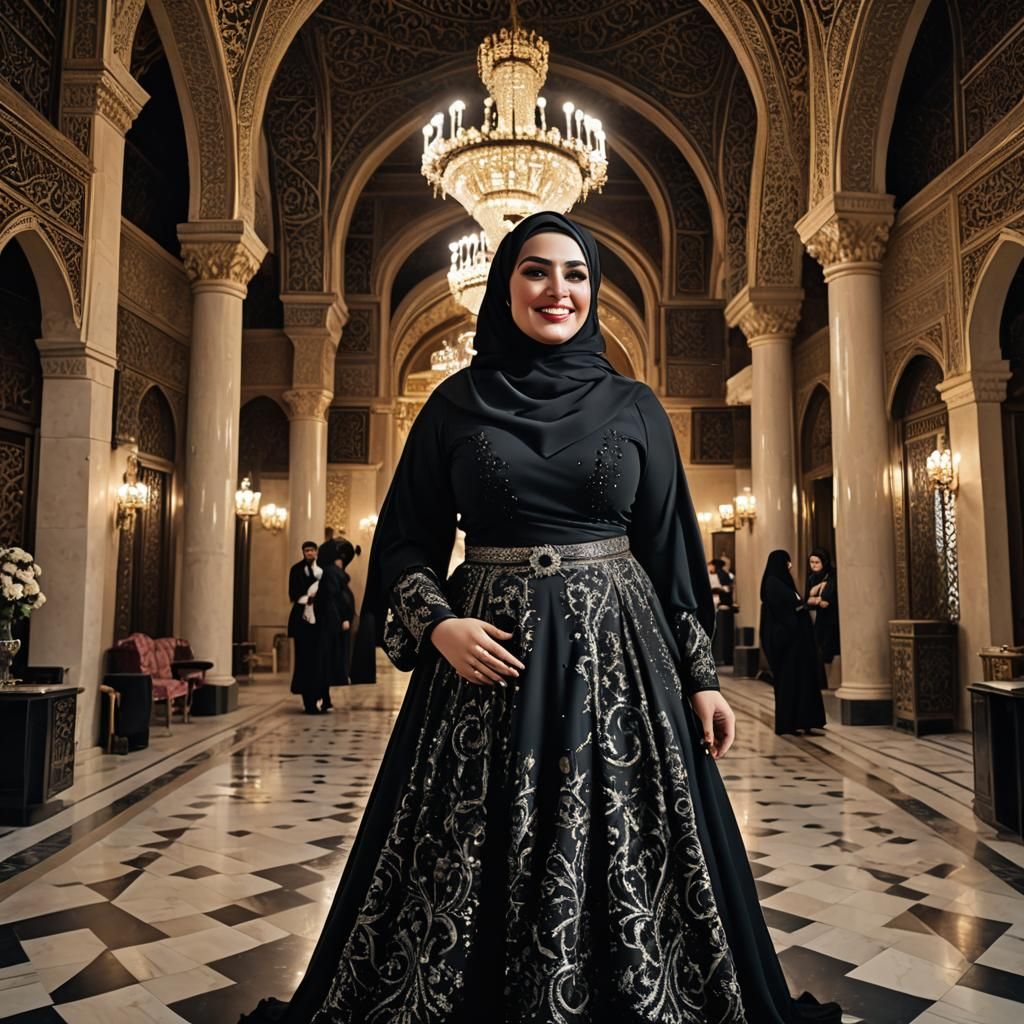 Middle Eastern Woman in Palace at Night in Pop Art