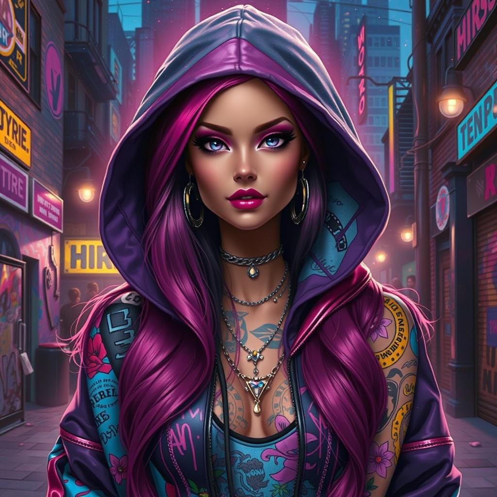 Gangster Barbie at a Cyberpunk Rave