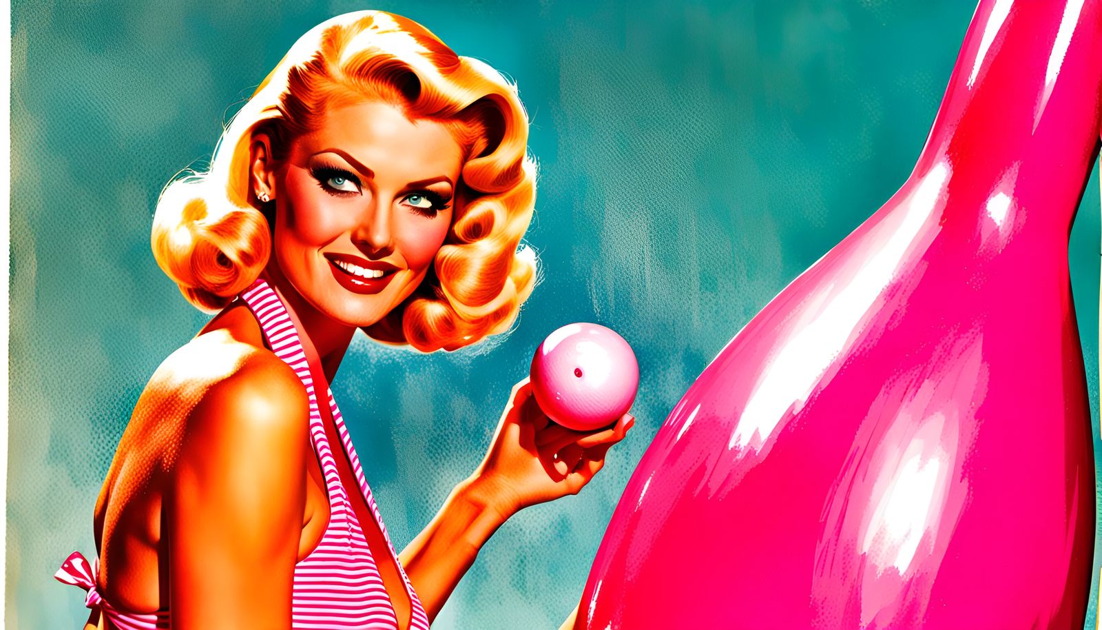 Blonde Woman with Bowling Pin in 1950s Ad Style
