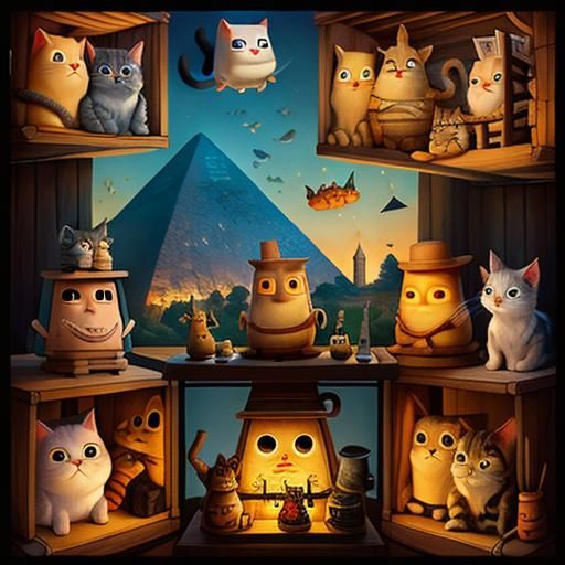 Whimsical Cat Collage Portrait in Pixar Style