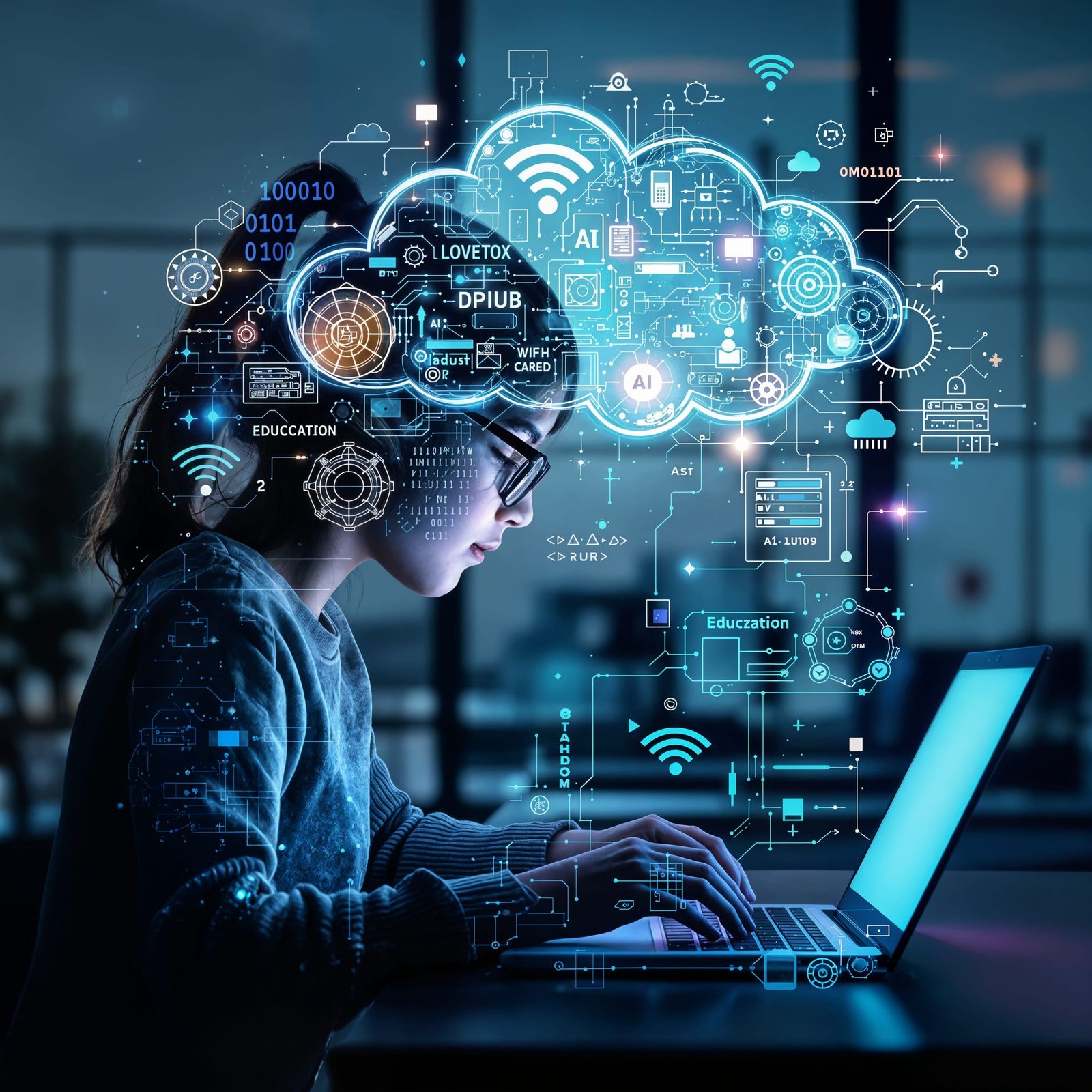 Girl Embracing Digital Revolution in High-Tech Study