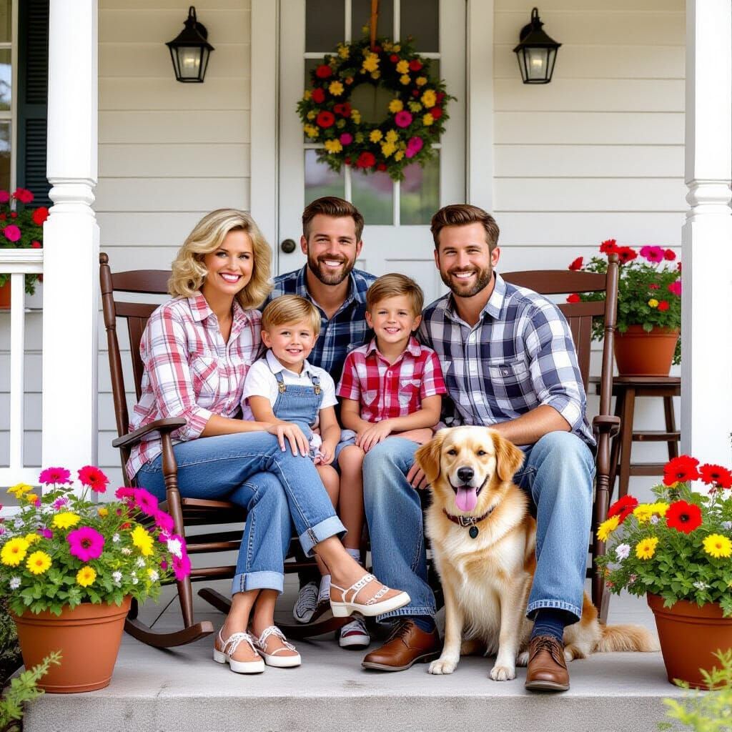 Nostalgic 1960s Family Portrait on Front Porch