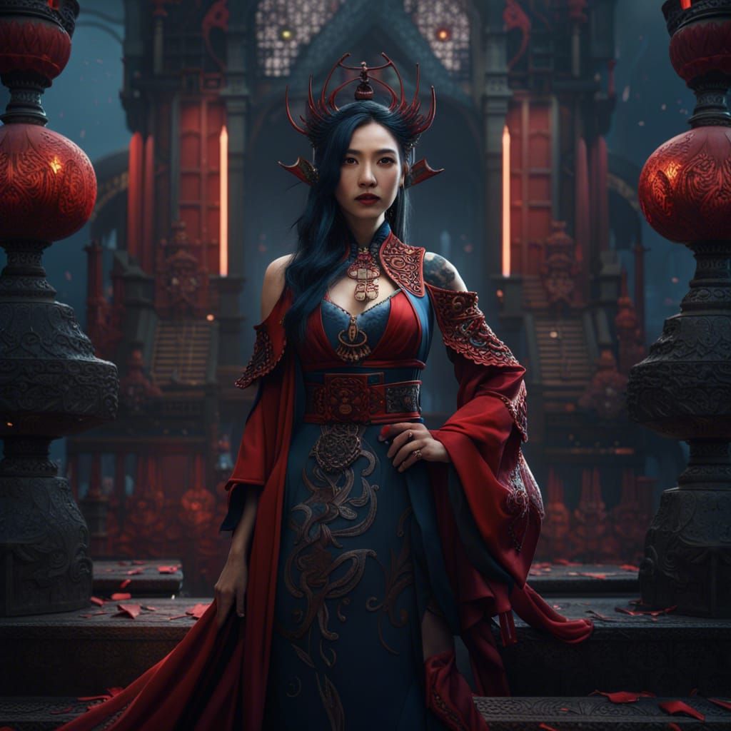 Gothic Asian Woman in Detailed Matte Painting