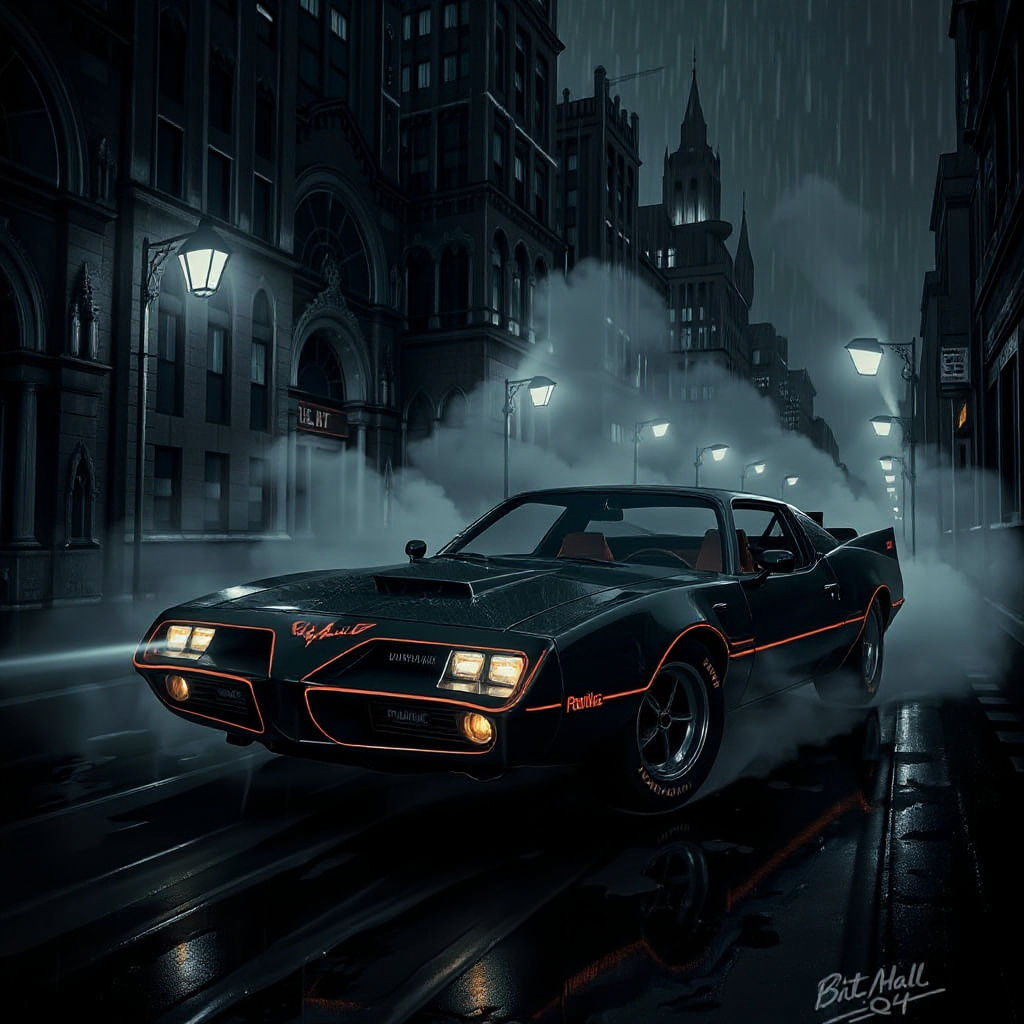 Batmobile: 1970 Pontiac Firebird in Rainy Gotham