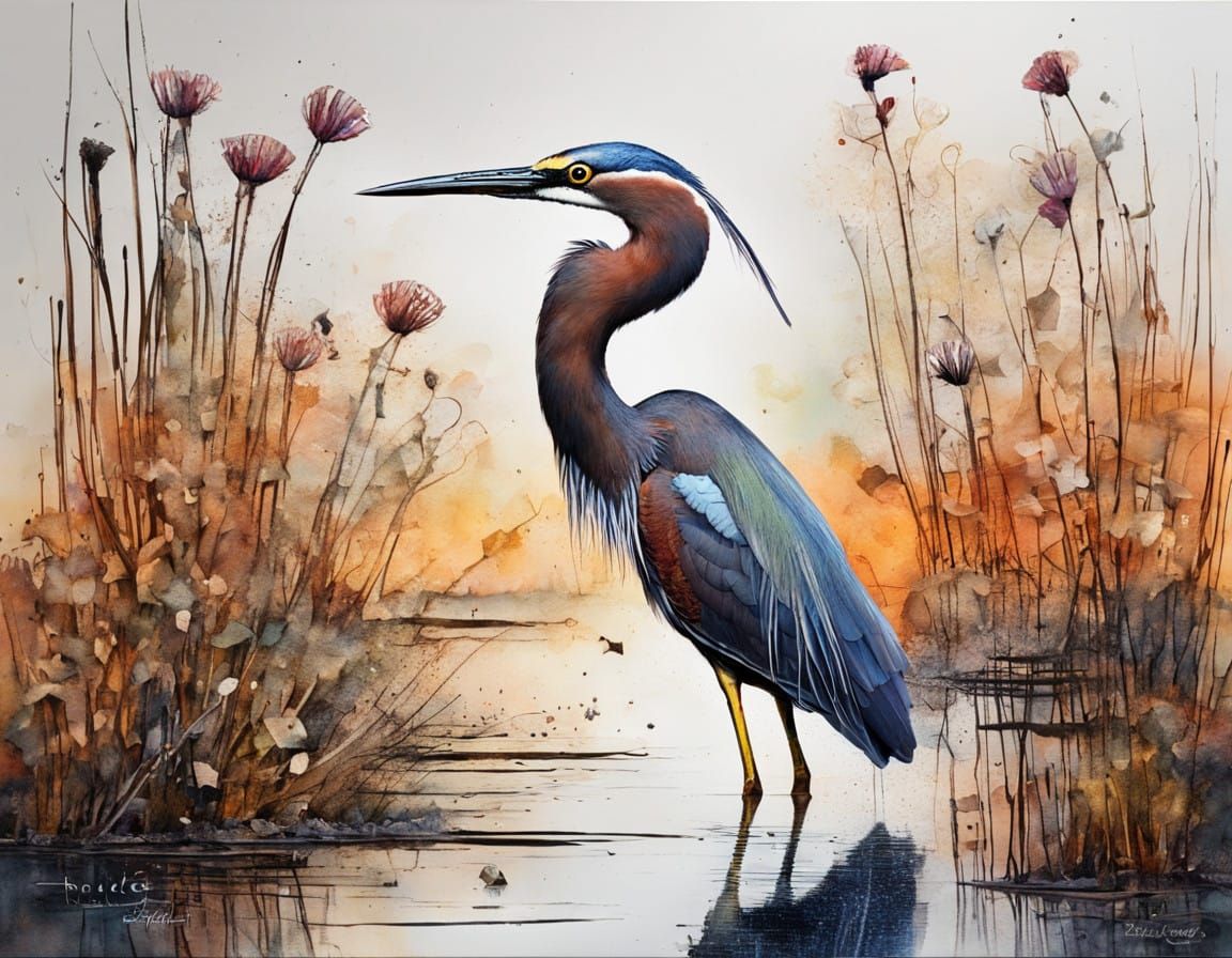 Vibrant Tricoloured Heron in Enchanted Salt Marsh