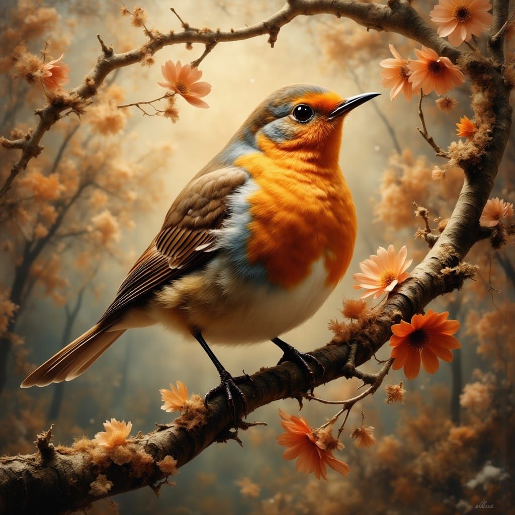 Vibrant Robin in Ethereal Hyperrealism
