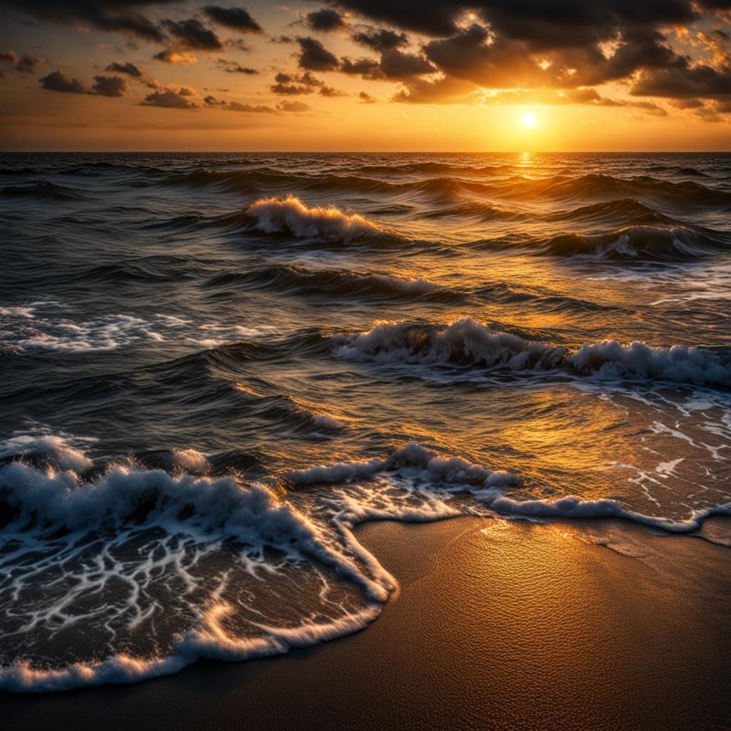 Dramatic Sunrise Over the Sea: Hyperrealistic Image