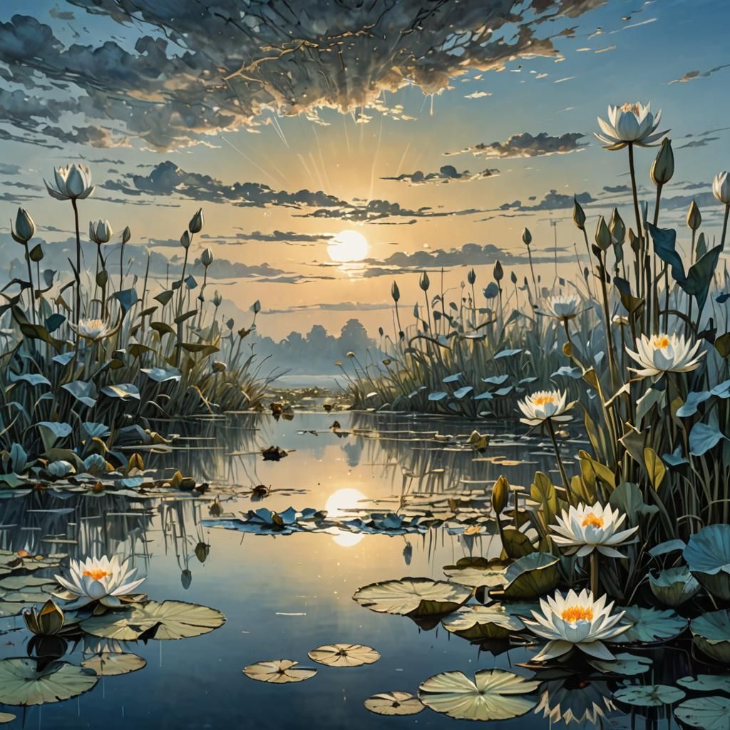 WHITE WATER LILLIES at Sunrise