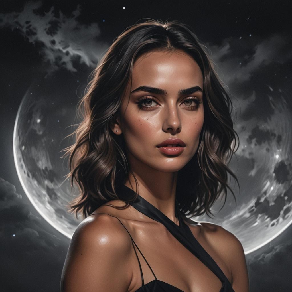Captivating Woman in Moonlit Synthwave Storm