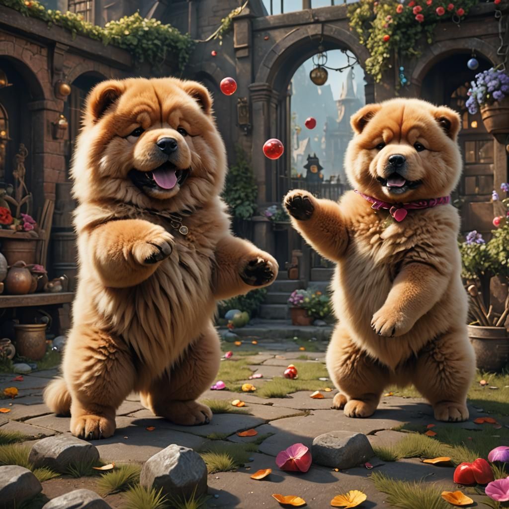 Charming Chow Chow Puppy Plays: Photorealistic Digital Art