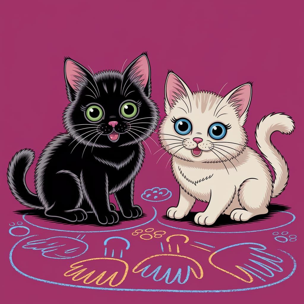 Playful Cartoon Cats Create Whimsical Art