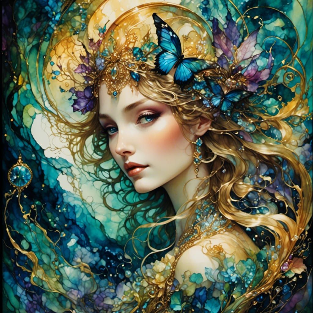 Fantasy Helvetica in Alcohol Ink Style