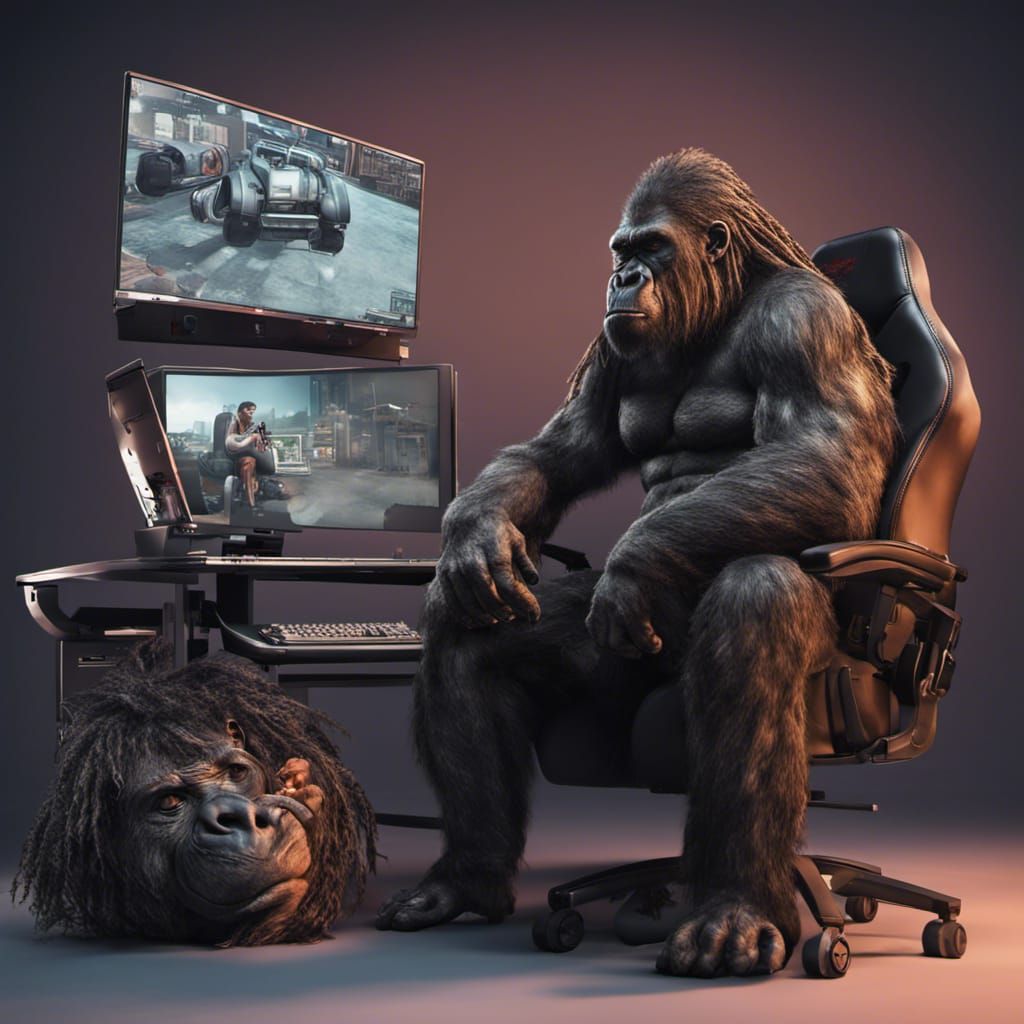 Hyperrealistic GTA Gorilla Gamer with Dreadlocks