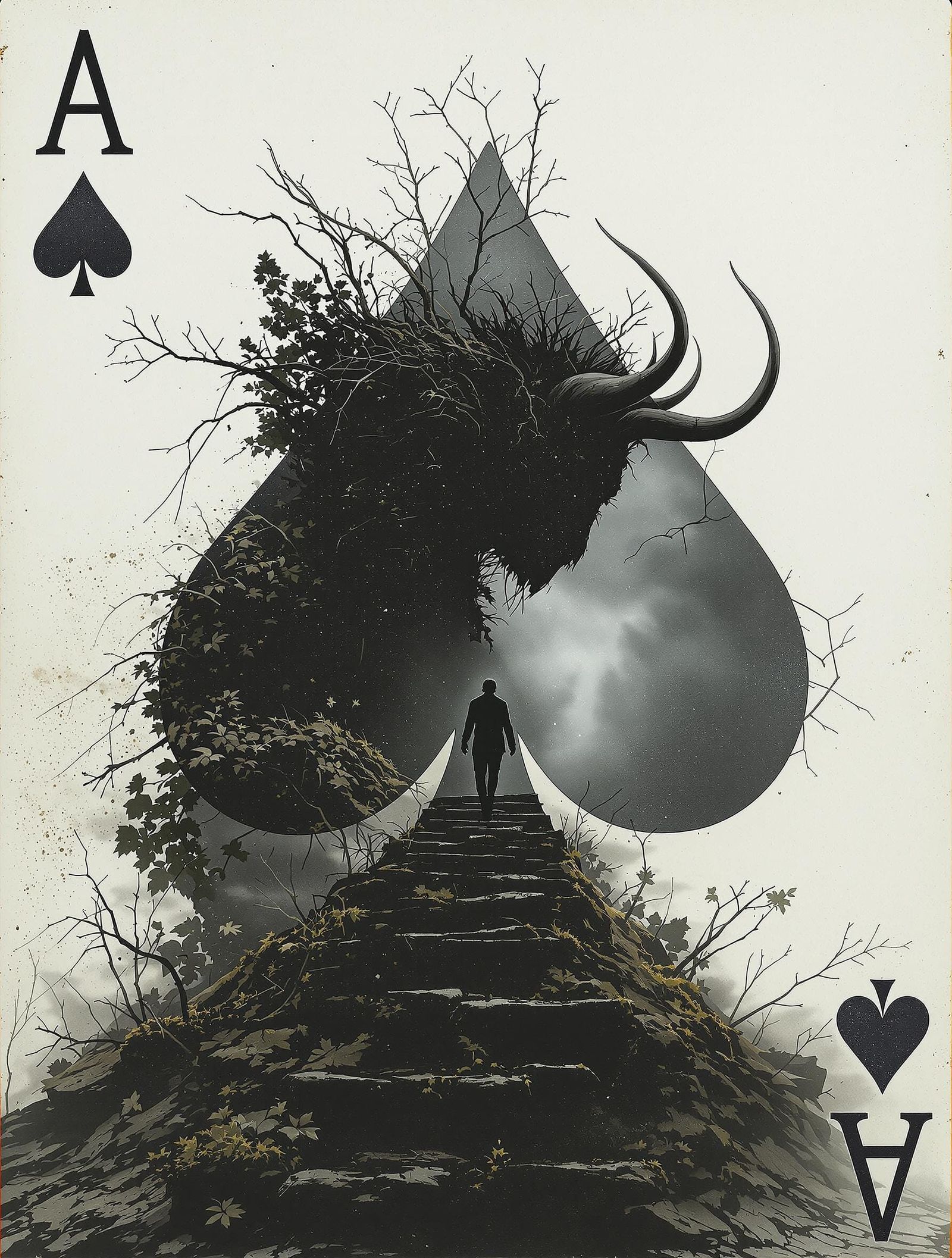 Mysterious Fairy Ace of Spades in Post-Apocalyptic Ruins