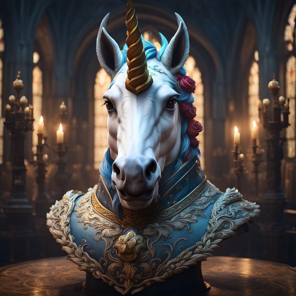 Unicorn Bust in Elizabethan Collar: Fantasy Art