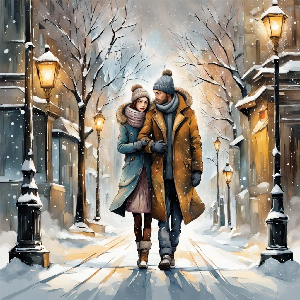 Elegant Winter Scene in Bold Street Art Style