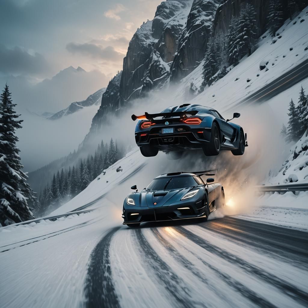 Koenigsegg Jesko on Snowy Mountain Road