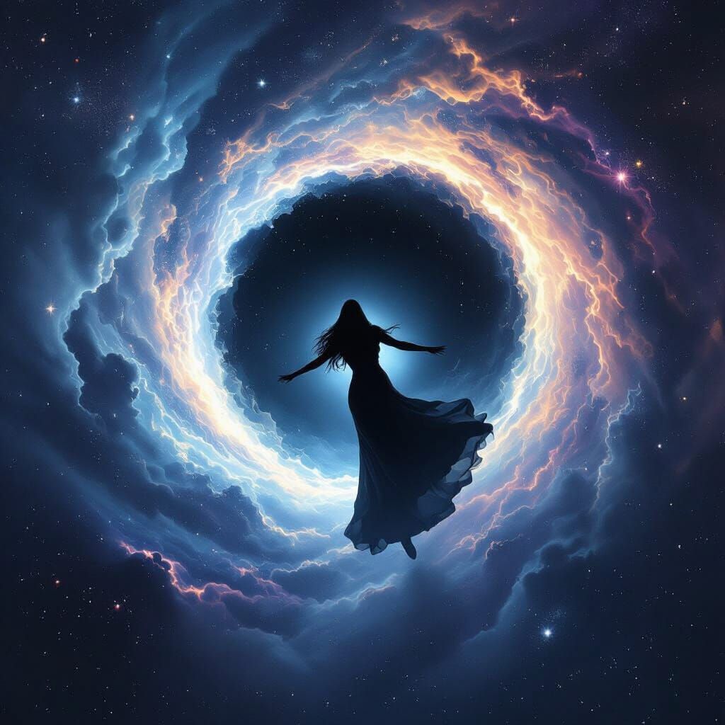 Mysterious Figure Falls into Cosmic Black Hole