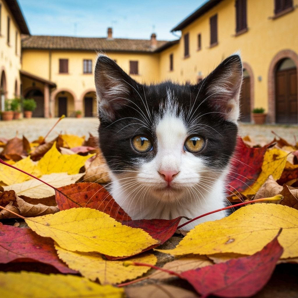 Cute Kitten Peeking From Autumn Leaves - Hyperrealistic