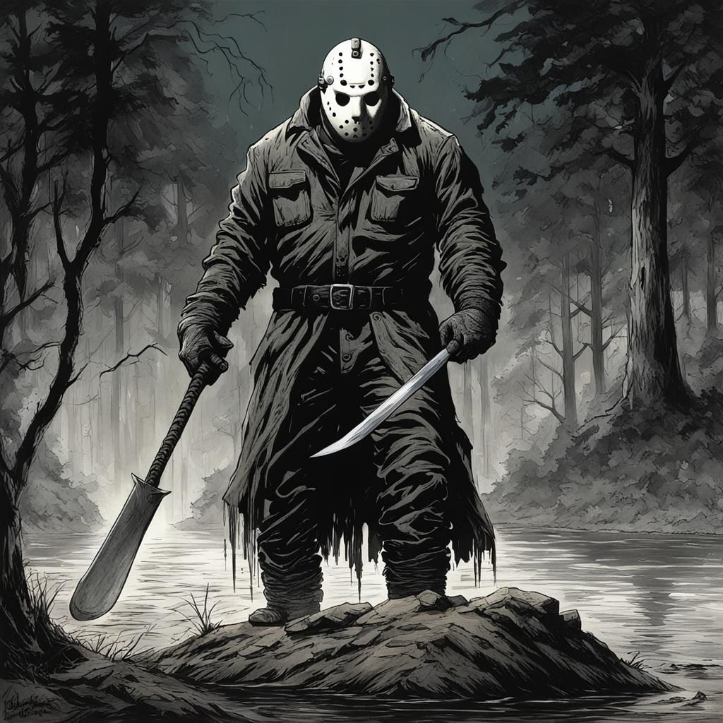 Horror Icon Jason Voorhees in Engraving Style